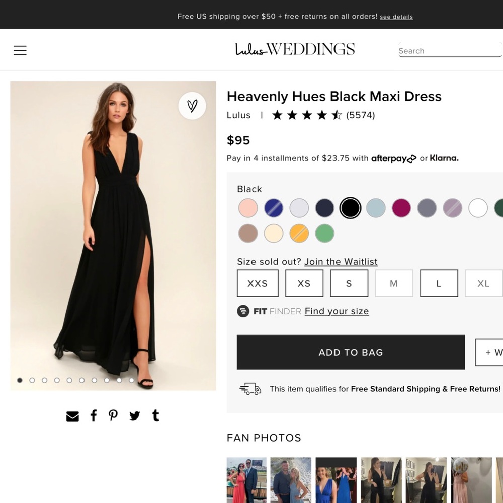 NWT Lulus Heavenly Hues Black Maxi Dress